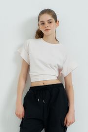 Cielcoco CLWT8115 Sorona Back Slit Women Short Sleeve Workout Top Loose Fit Activewear _ CHALK PINK_ Made in Korea